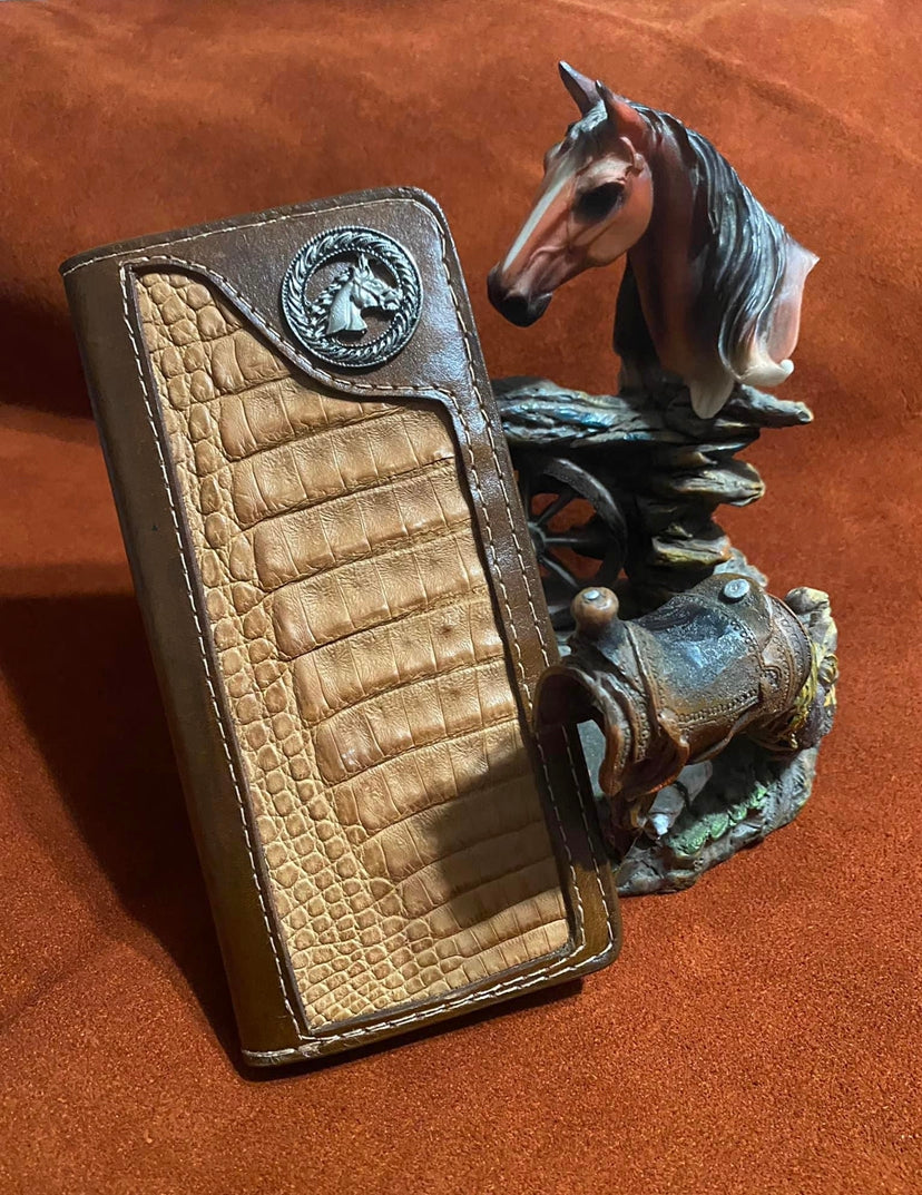Western crocodile belly long wallet