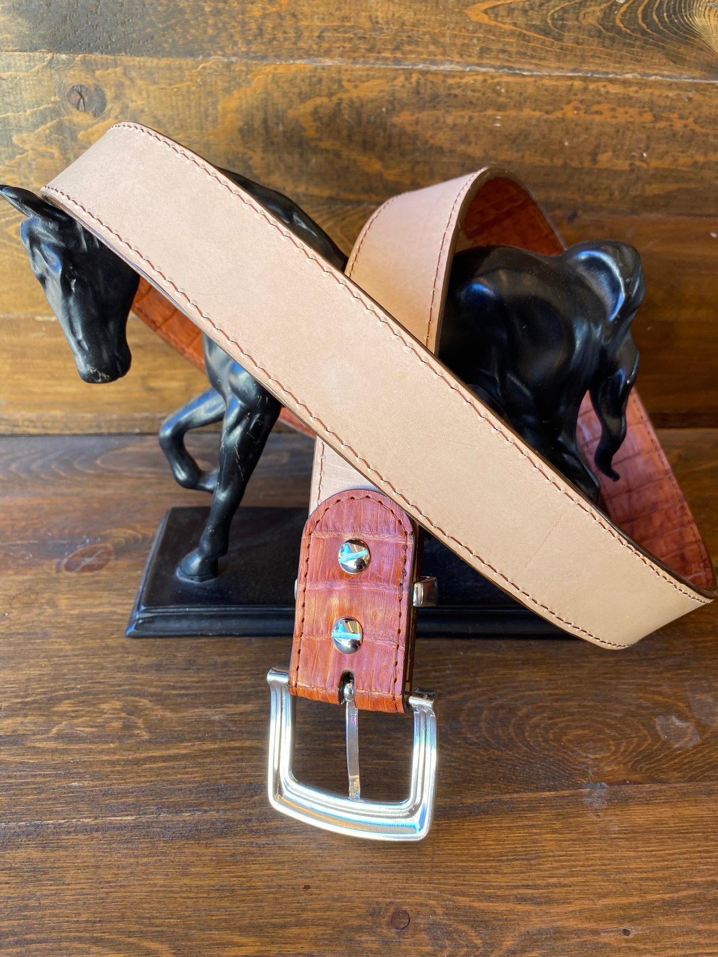Coñac Caiman/crocodile skin belt