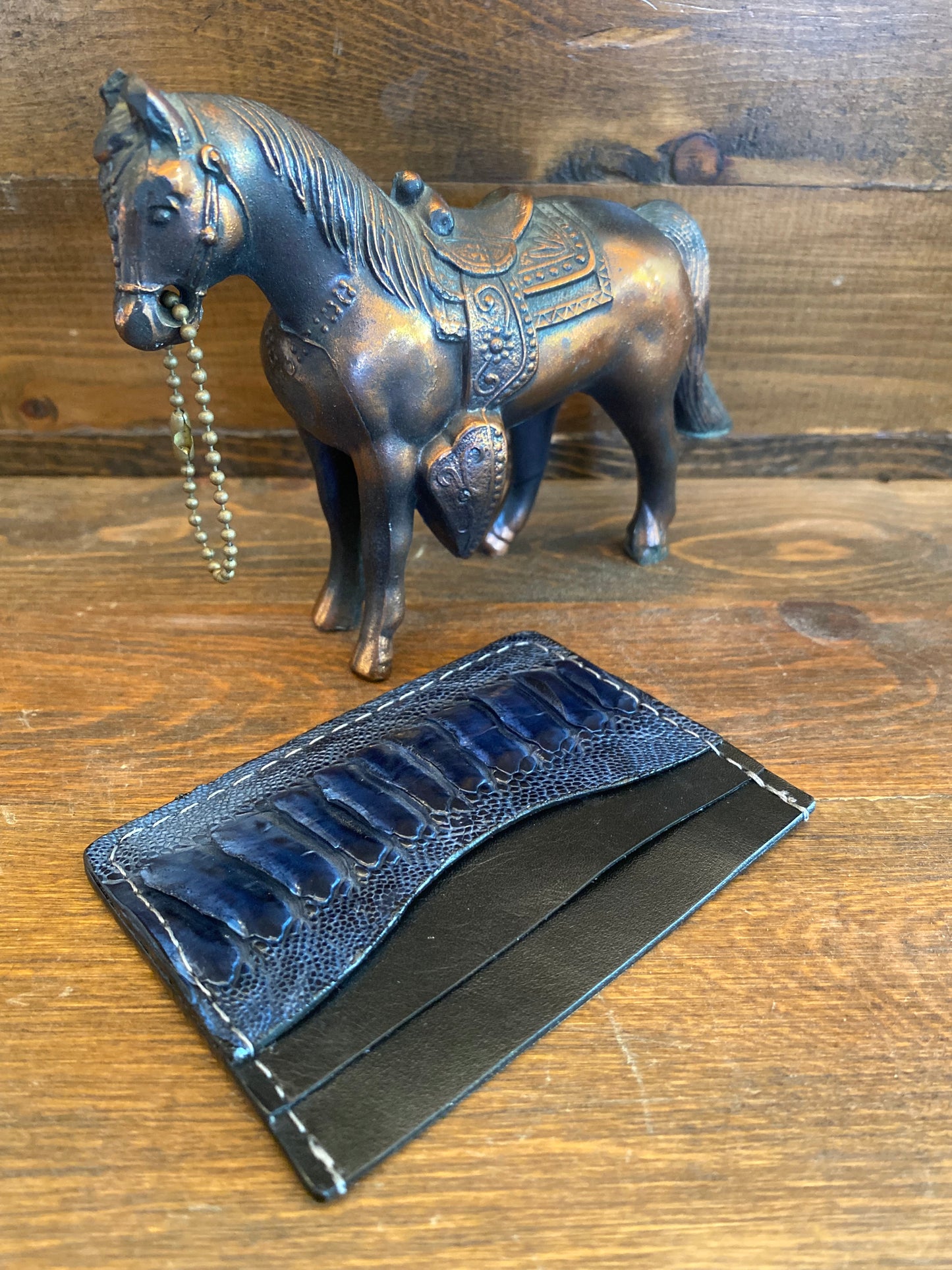 Dark blue ostrich leg cardholder