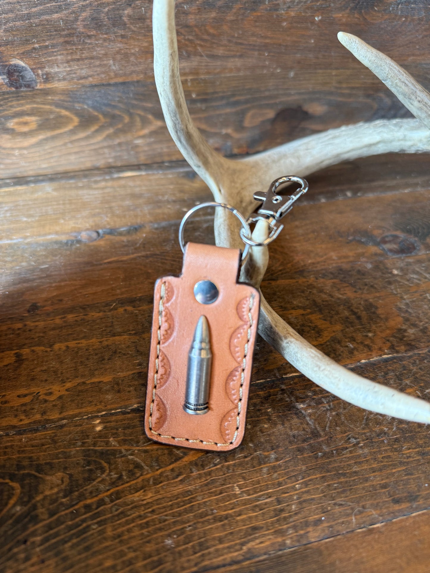 Conac ostrich skin long bullet keychain