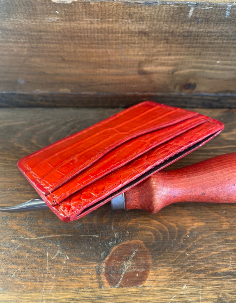 Red full crocodile cardholder