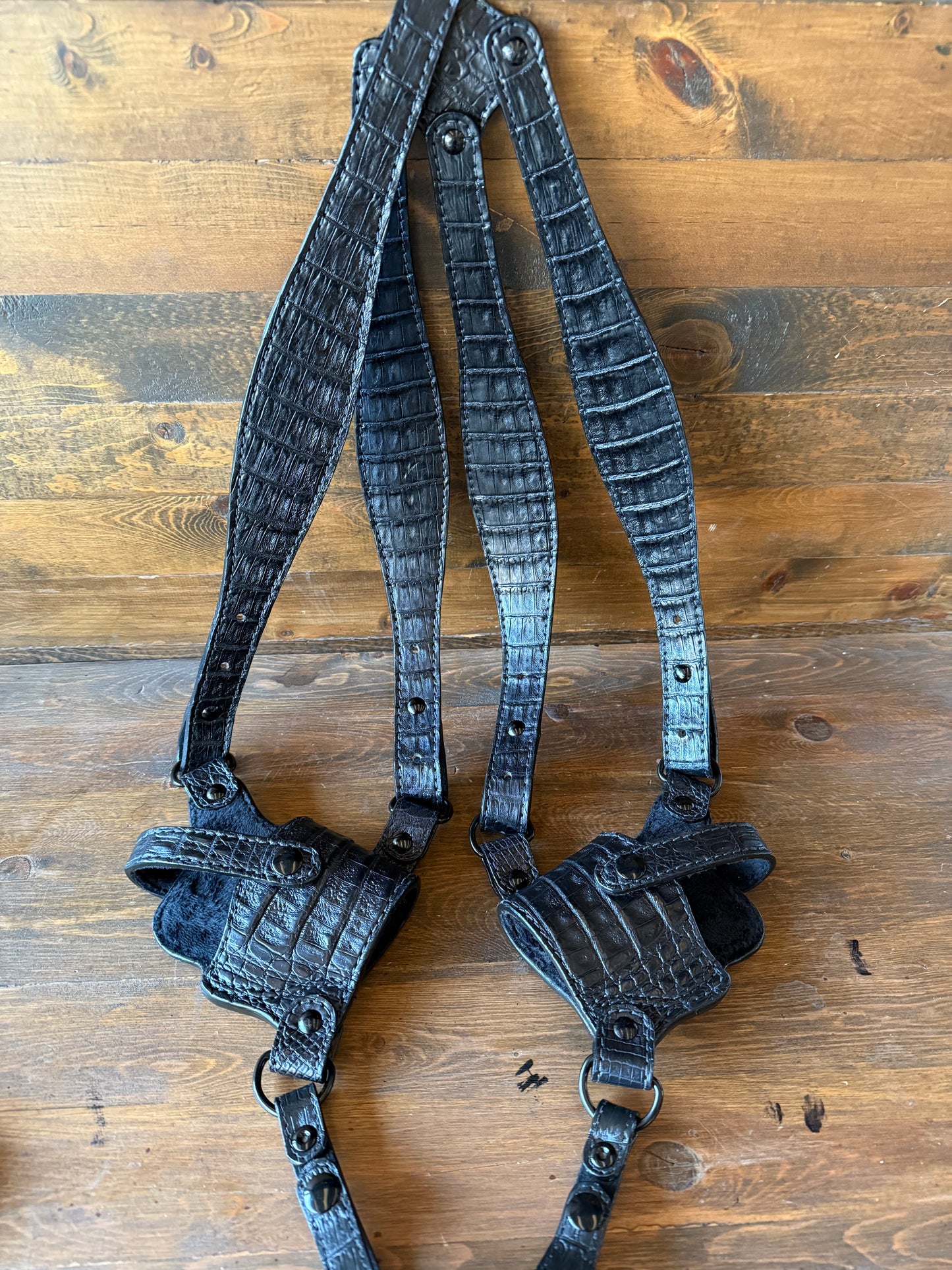Black Crocodile Belly double gun luxury shoulder straps (1911)