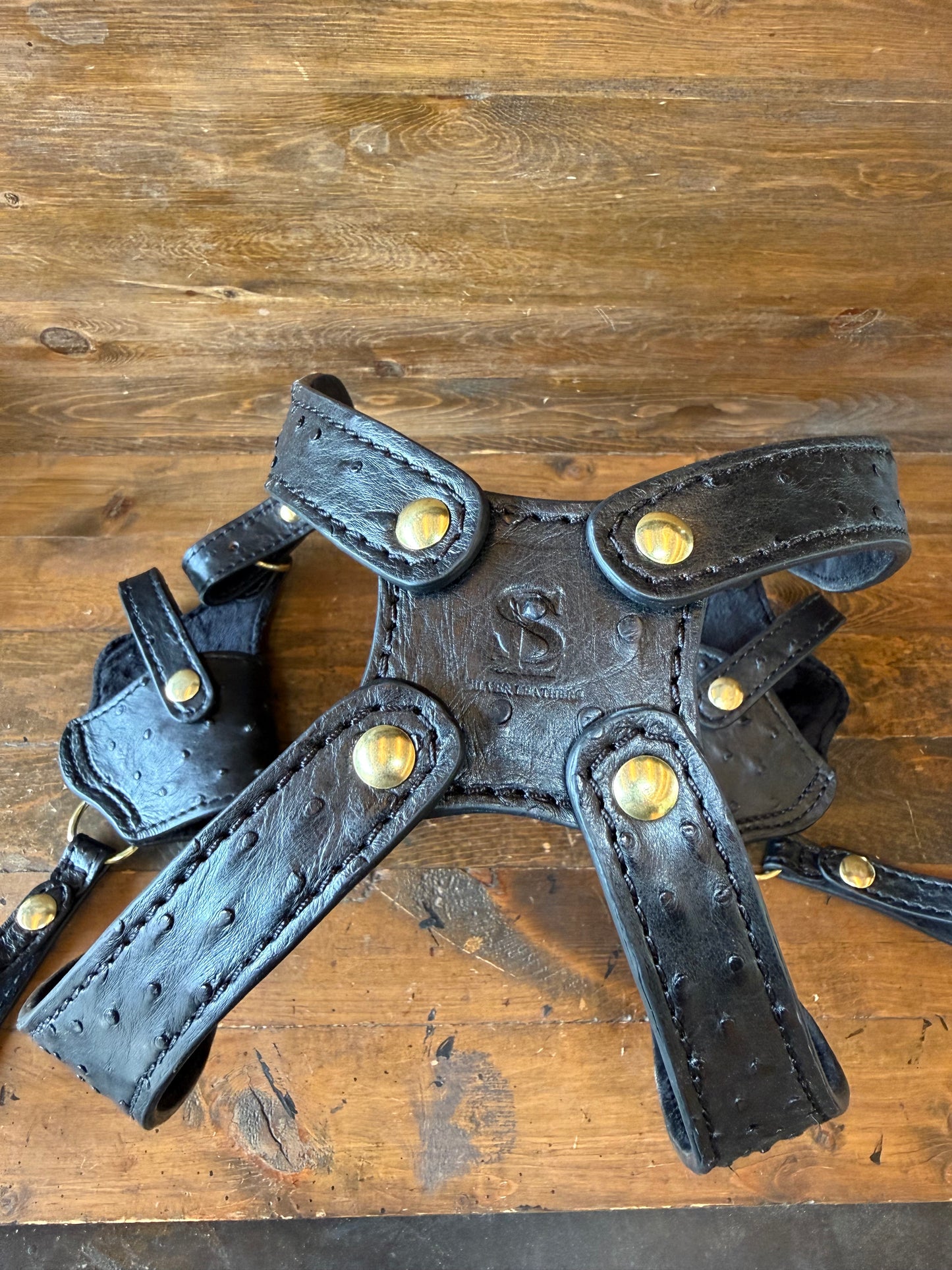 Black/gold ostrich skin luxury shoulder holsters 2 guns. ( 1911, High Power )