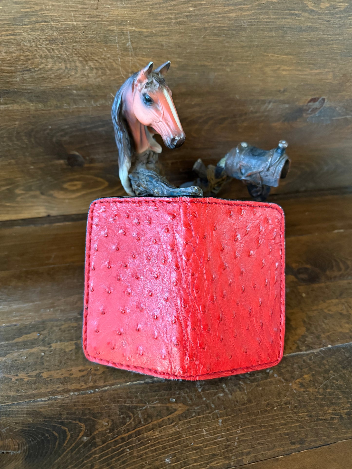 Red ostrich skin compact wallet