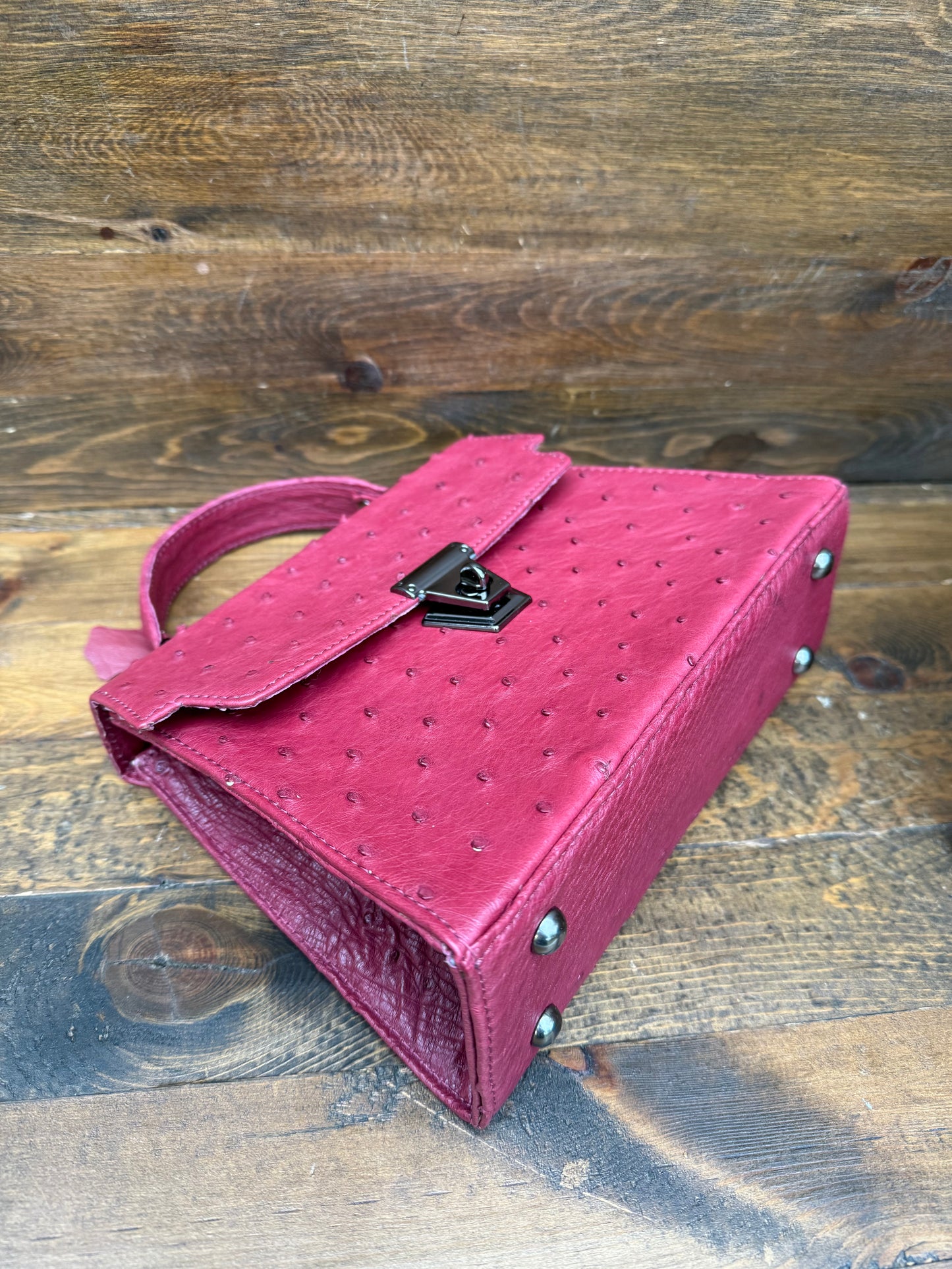 Burgandy ostrich skin handbag