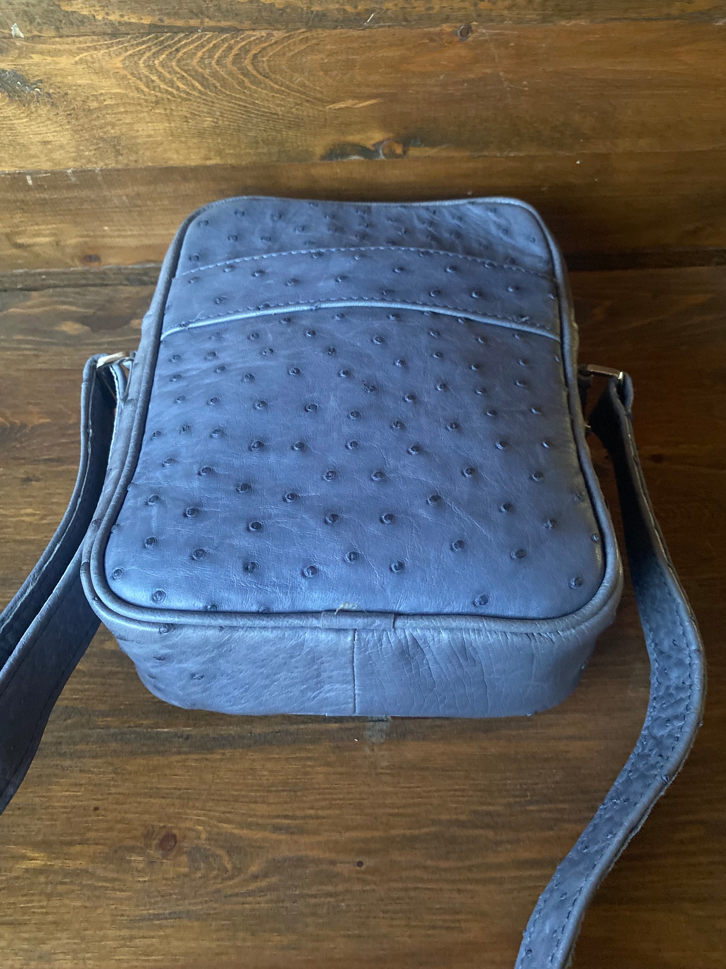 Gray ostrich skin crossbody bag