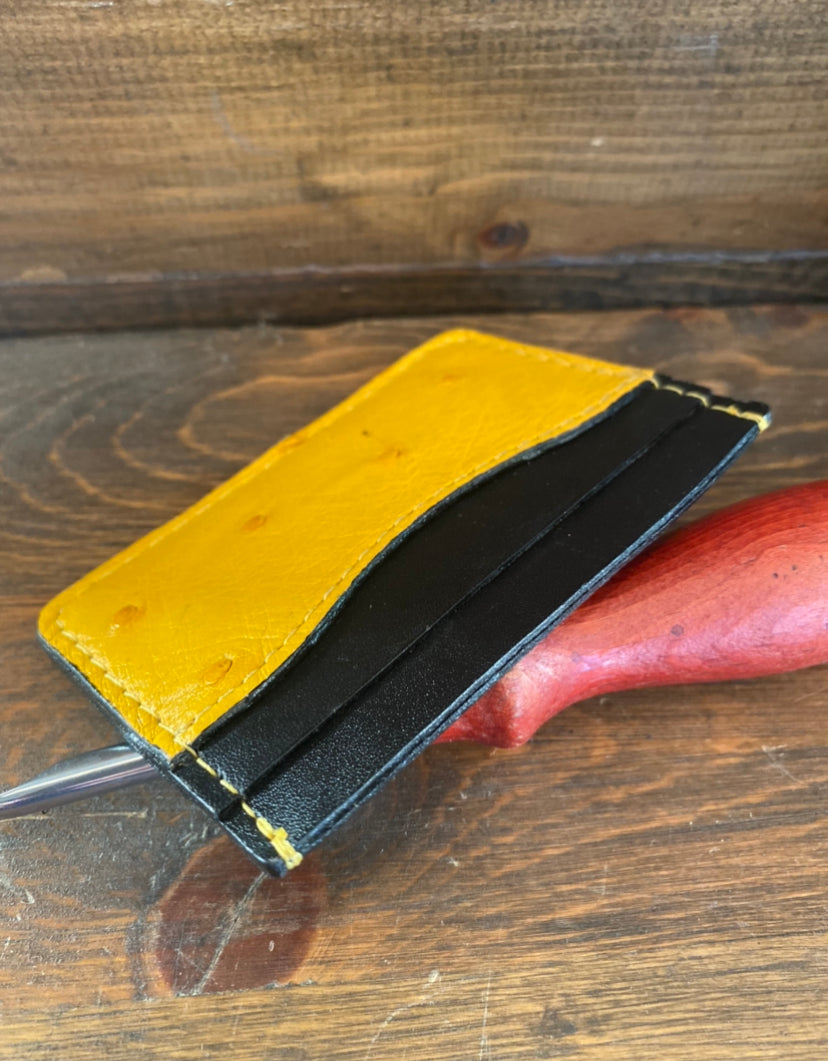 Yellow ostrich skin cardholder