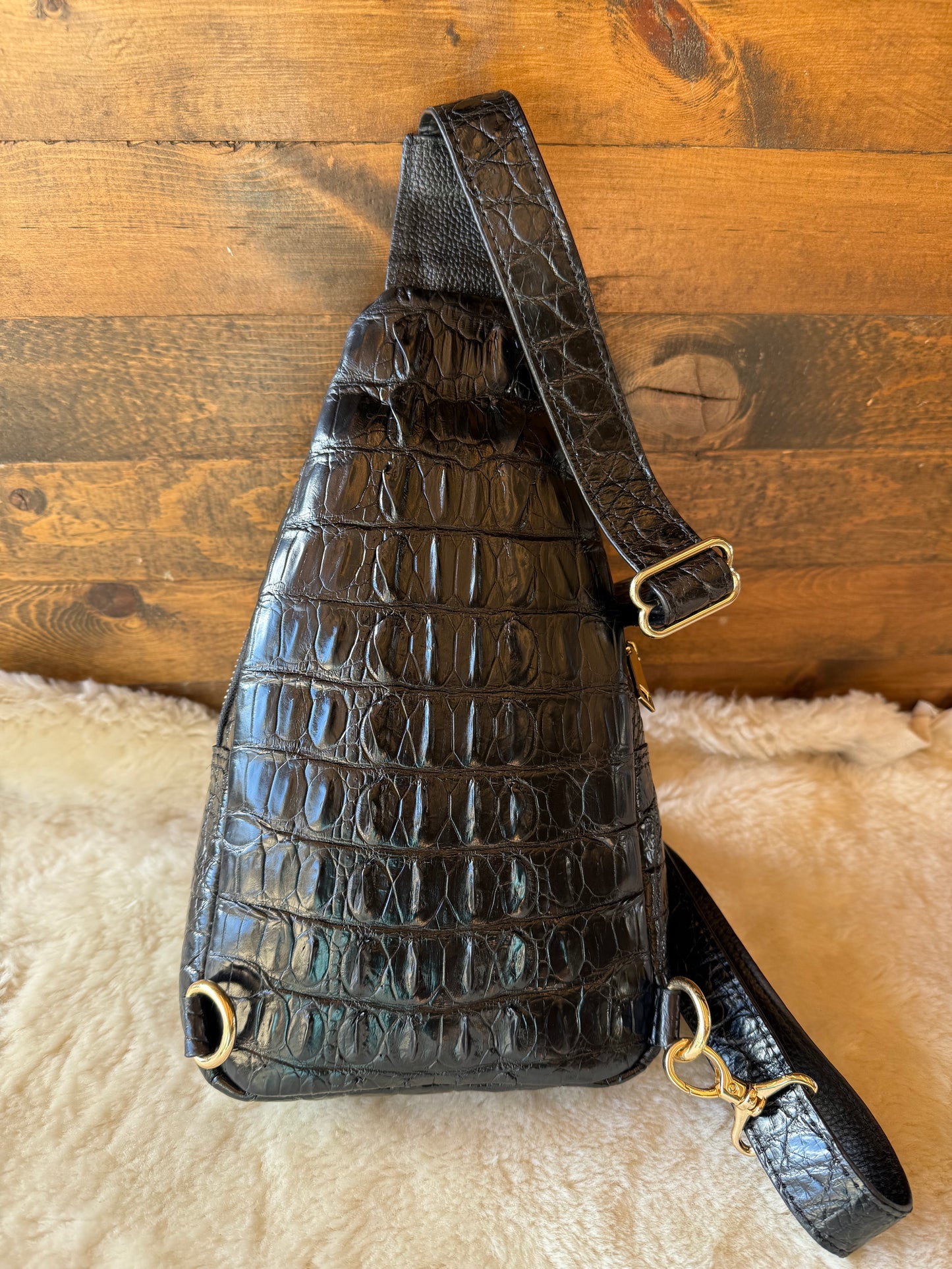 Black/Gold Crocodile deluxe sling bag