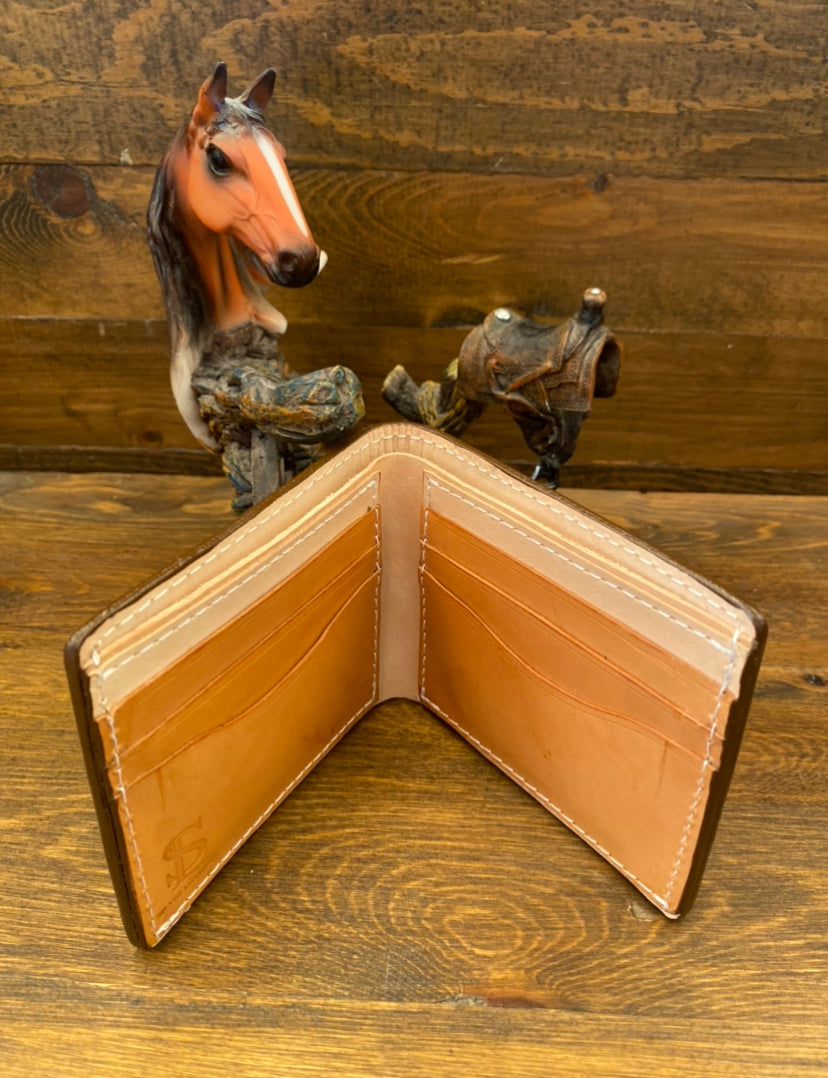 Veg tan leather stamped wallet