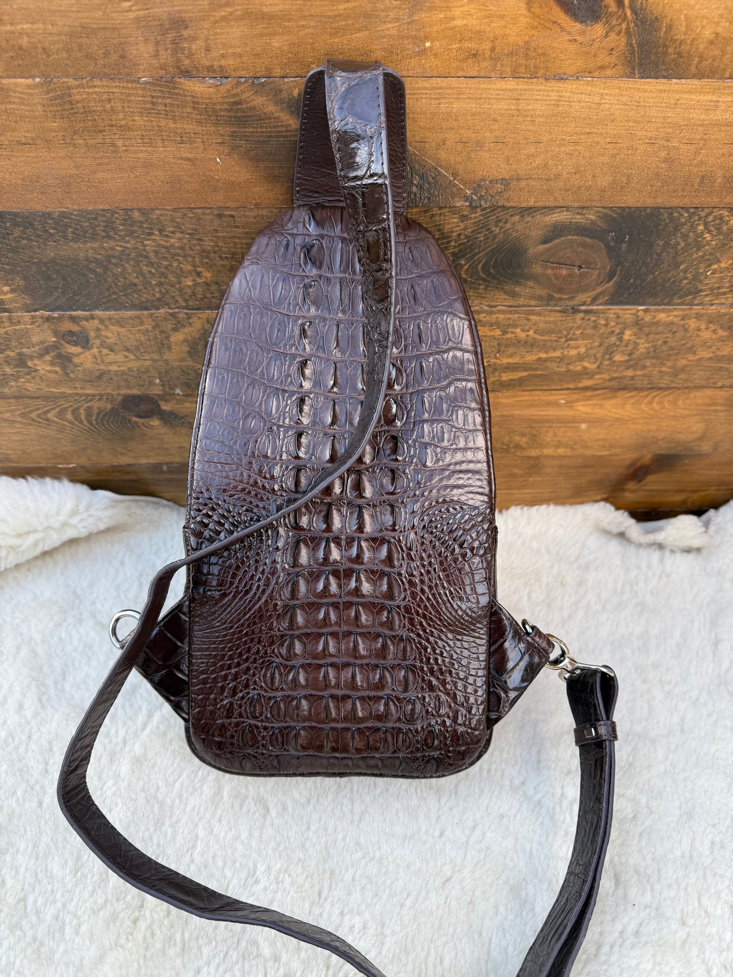 Brown Crocodile skin Deluxe sling bag