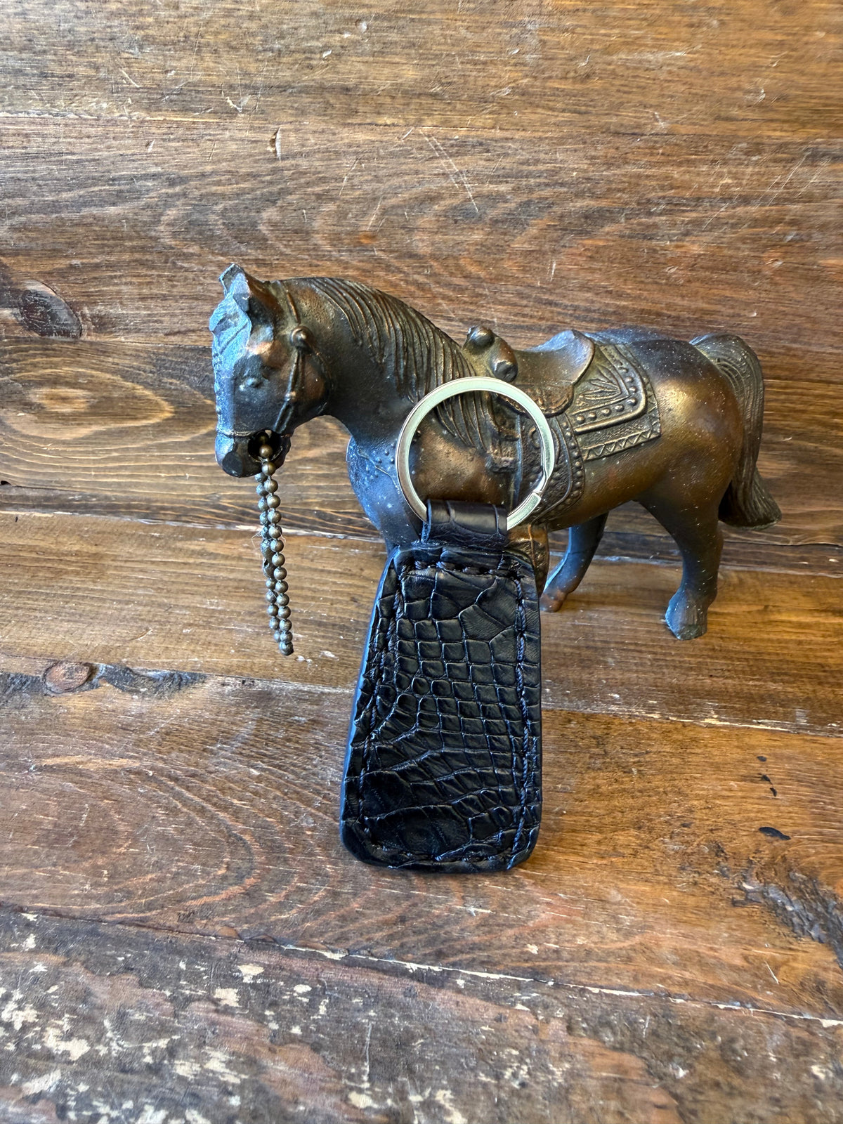 Black crocodile skin double sided keychain
