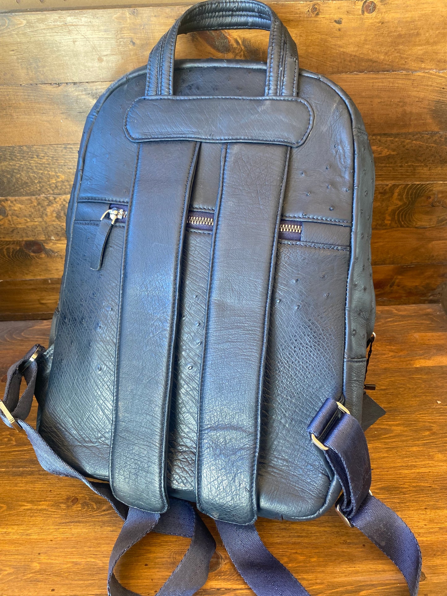 Navy blue full ostrich skin luxury backpack
