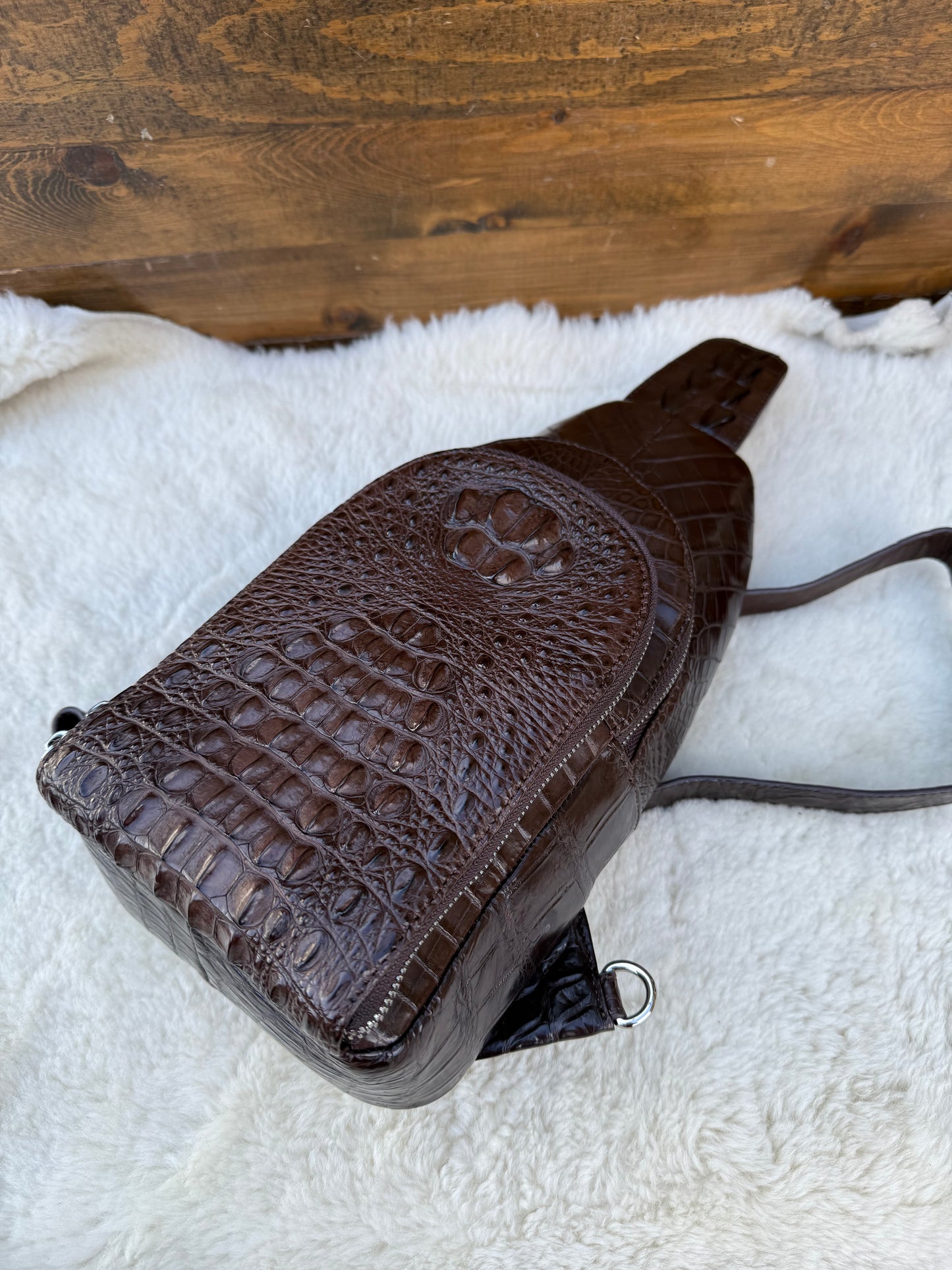 Brown Crocodile skin Deluxe sling bag