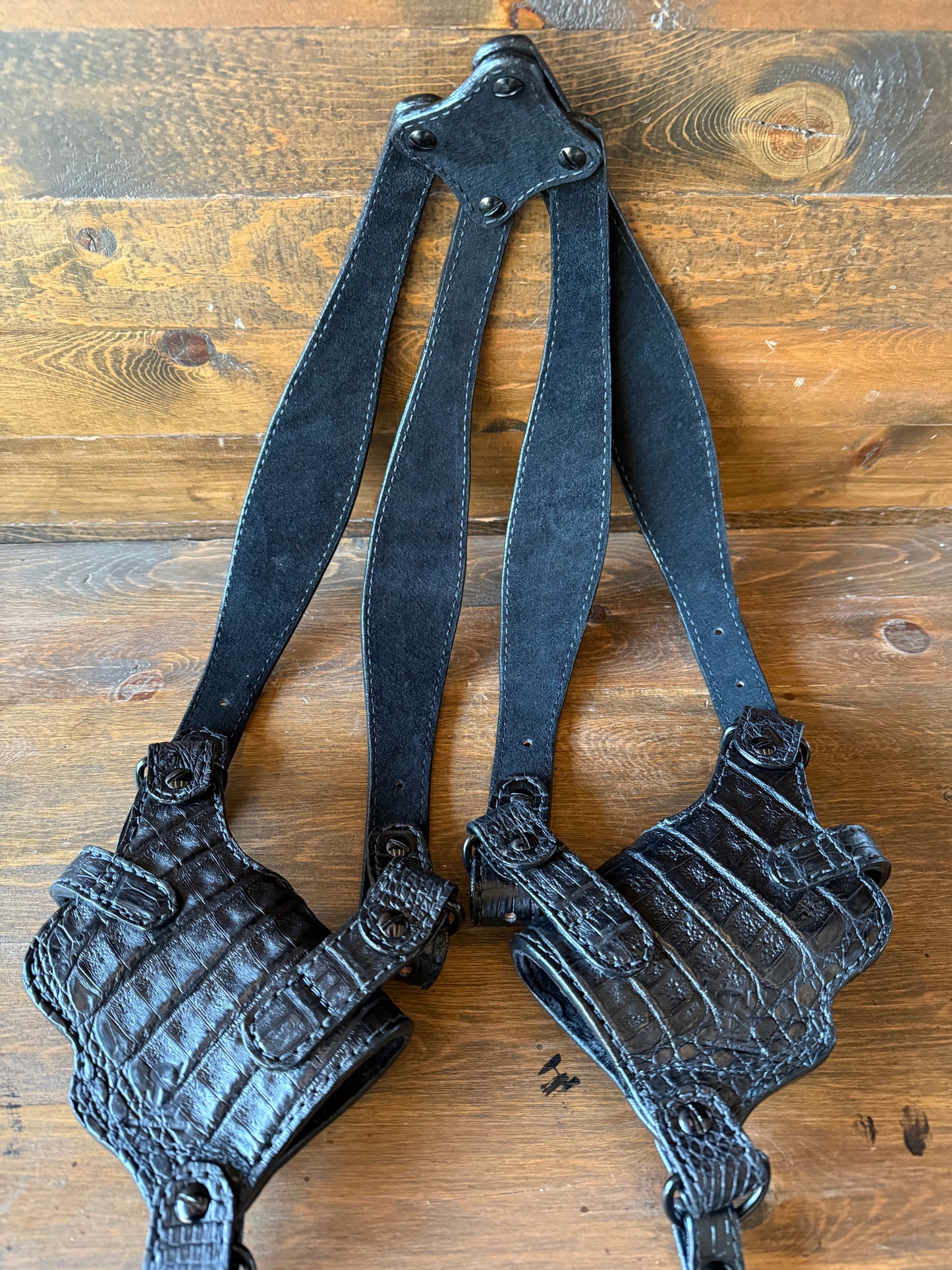Black Crocodile Belly double gun luxury shoulder straps (1911)