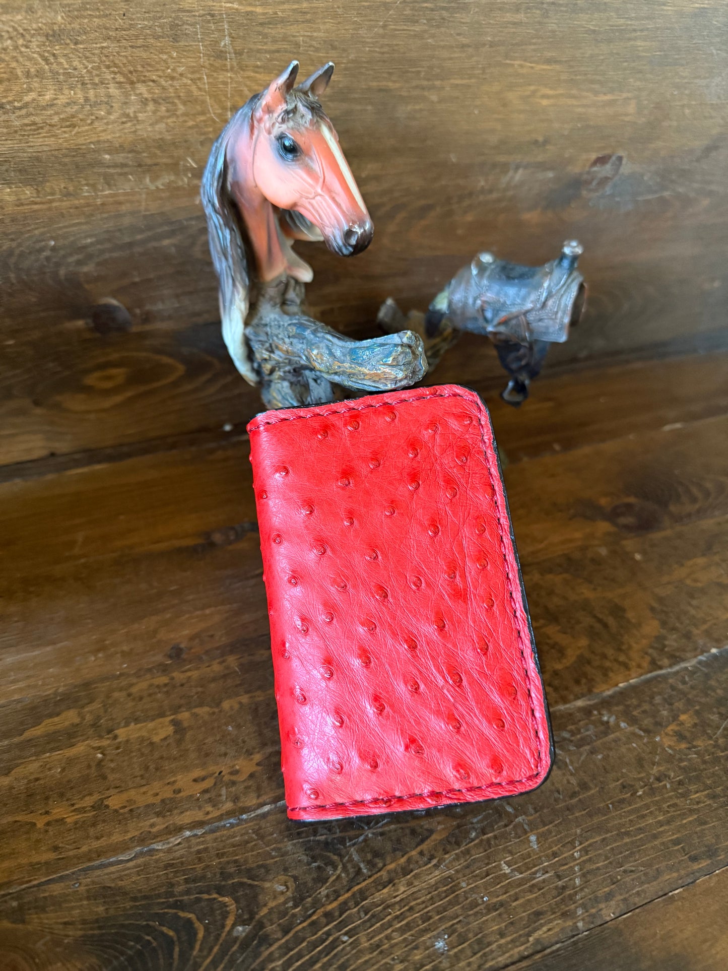 Red ostrich skin compact wallet