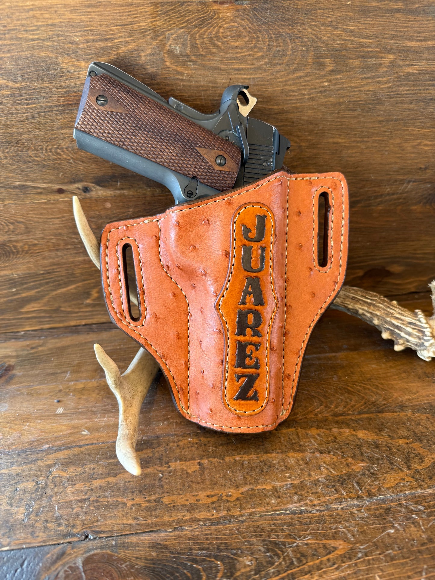 Personalized full ostrich skin holster w/name. (1911)