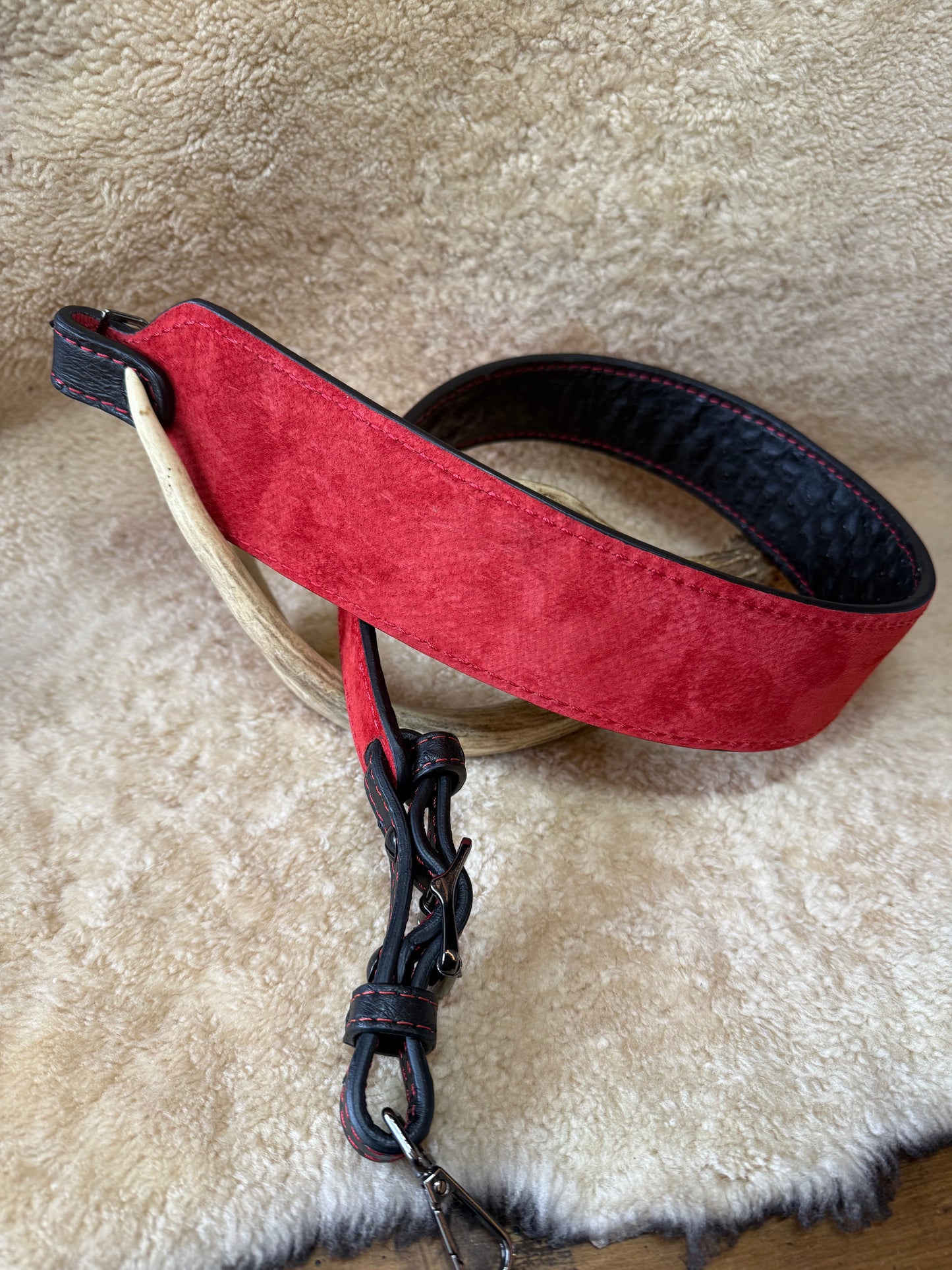 Black/Red ostrich skin luxury rifle sling
