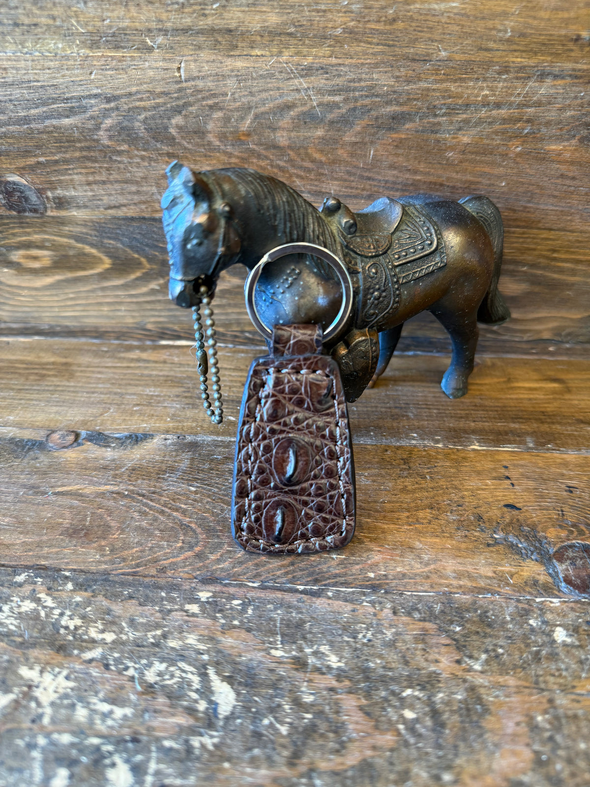 Brown alligator skin double sided keychain