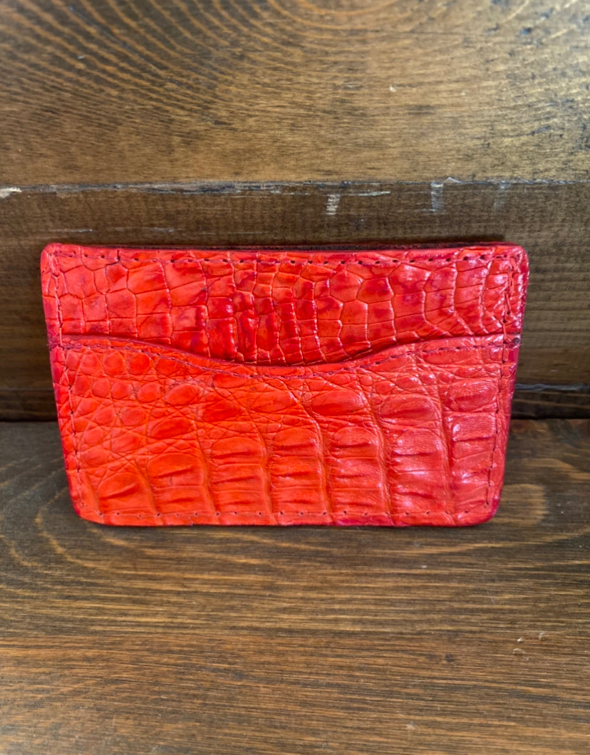 Red full crocodile/caiman cardholder