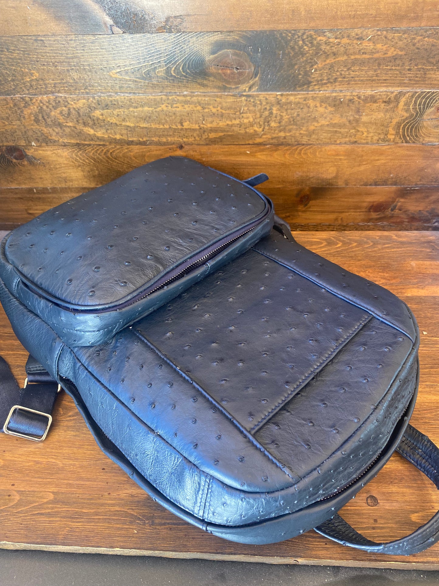 Navy blue full ostrich skin luxury backpack