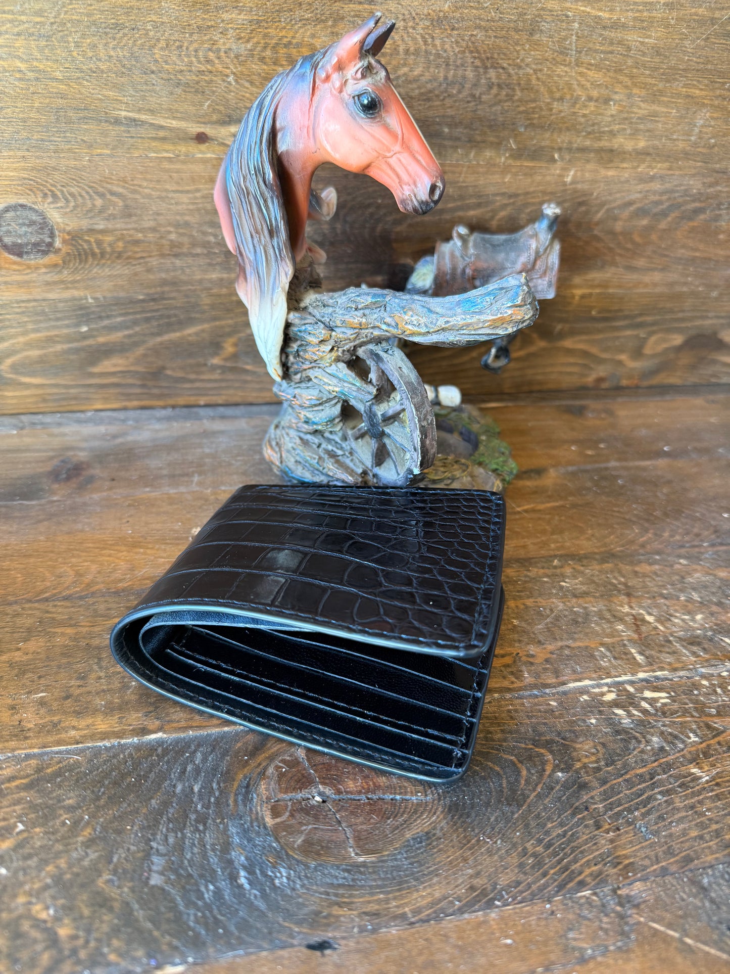 Black Alligator belly skin bifold wallet
