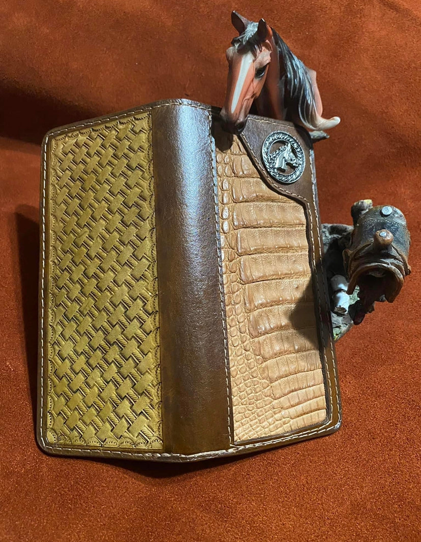 Western crocodile belly long wallet