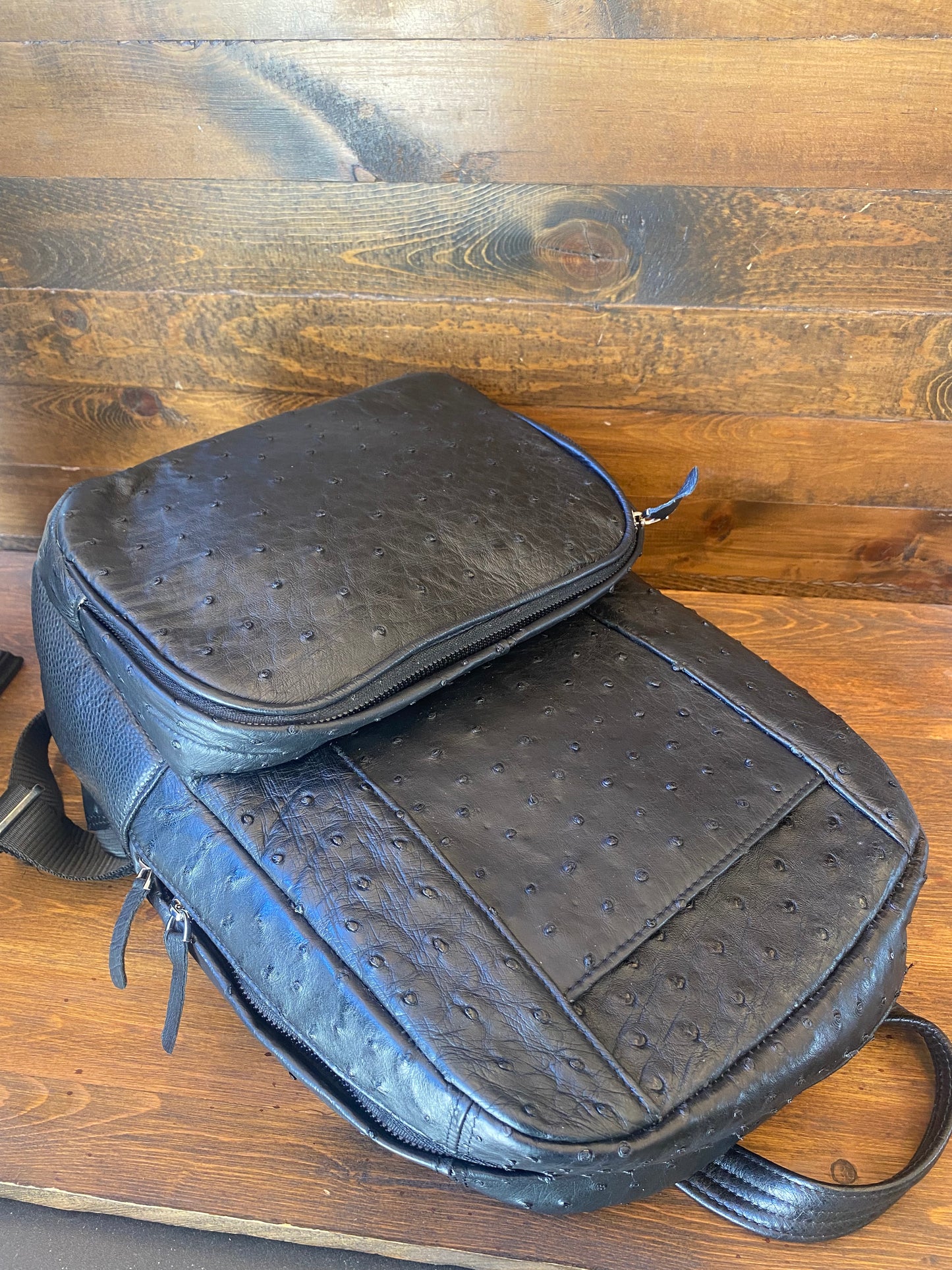 Black full ostrich luxury backpack