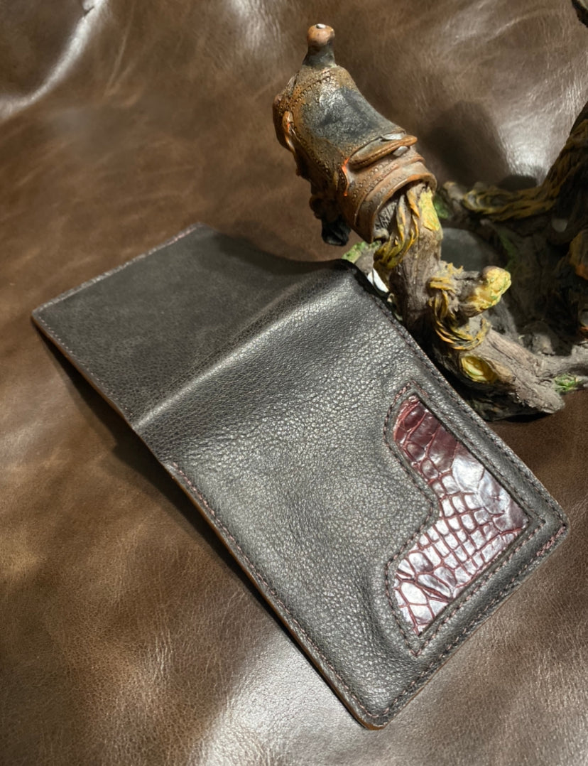 Brandy alligator corner lamb skin wallet