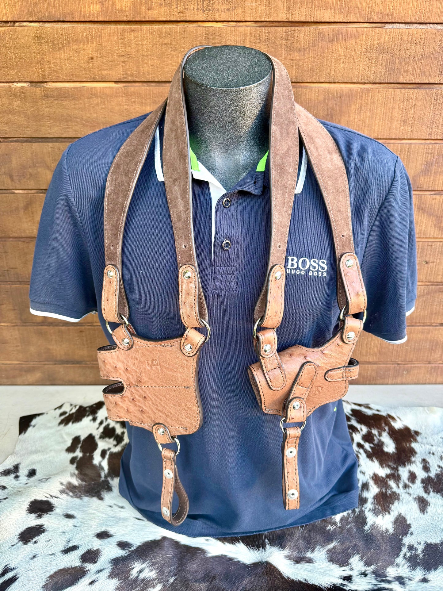 Almond Brown Ostrich Skin Luxury Shoulder Holsters ( 1911 )