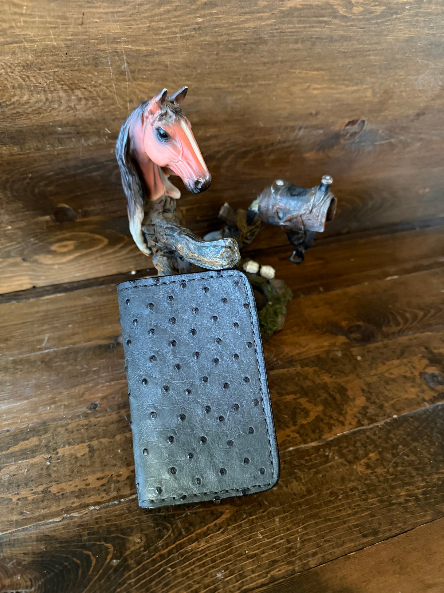 Dark gray ostrich skin compact wallet