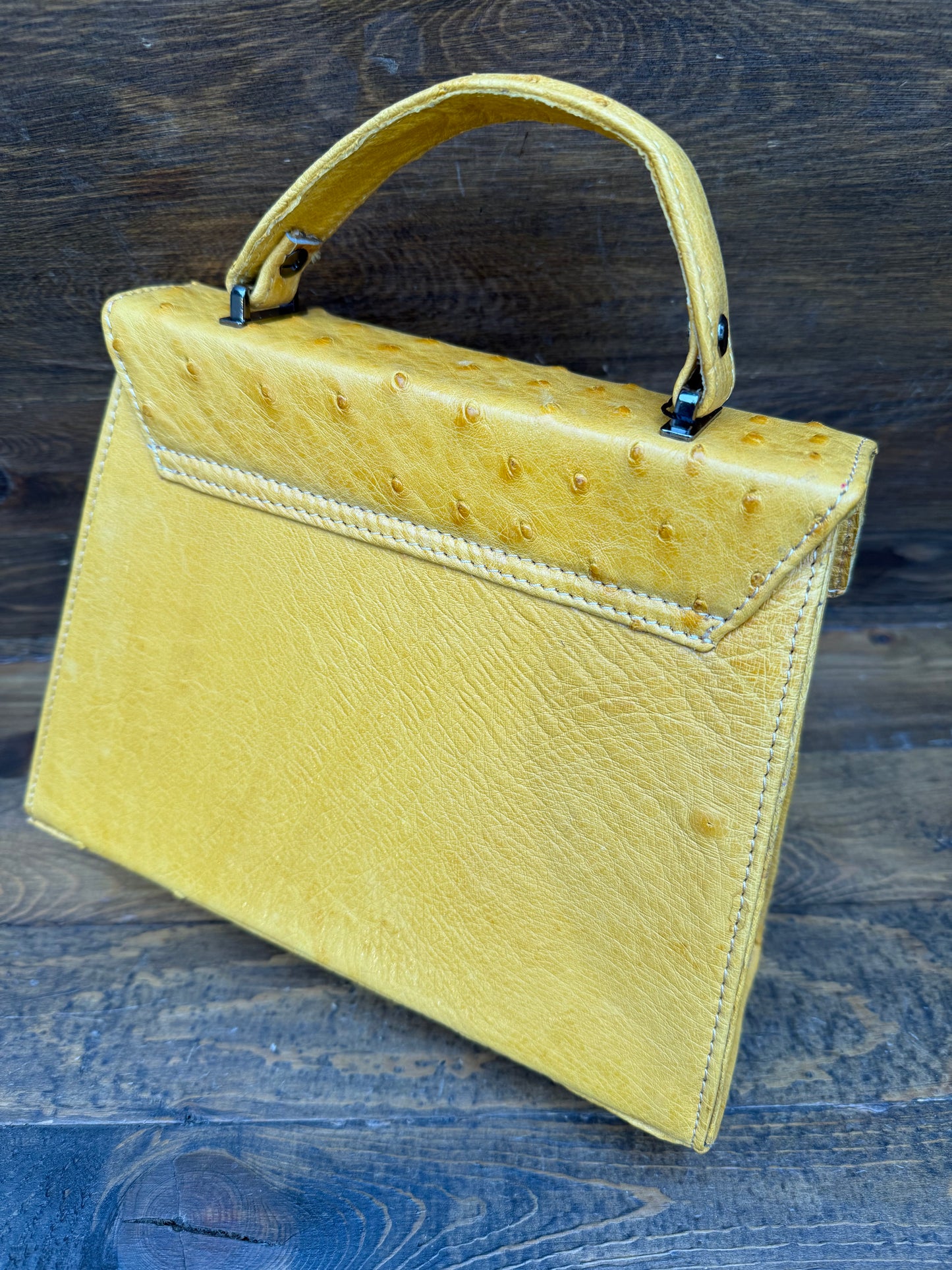 Yellow ostrich skin handbag