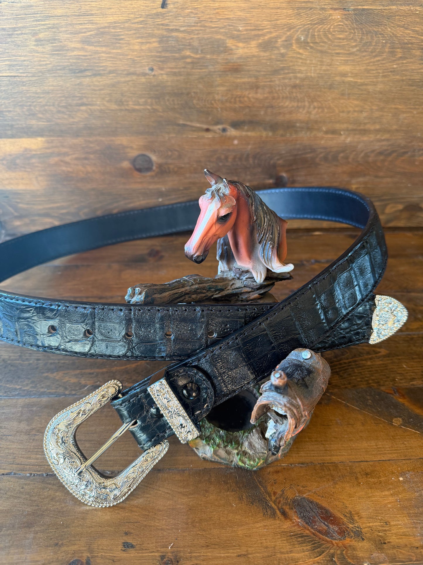 Black crocodile belt chrome/gold