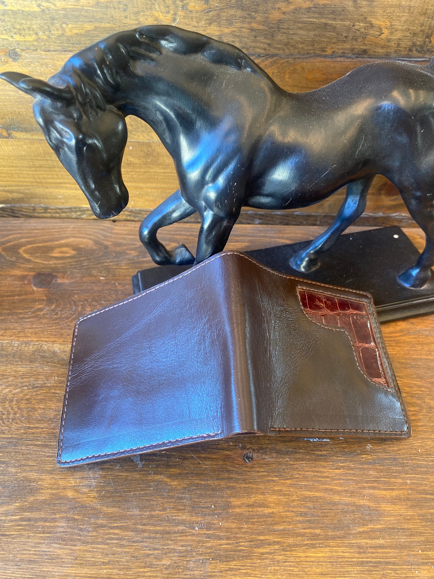 Brandy alligator corner bifold wallet