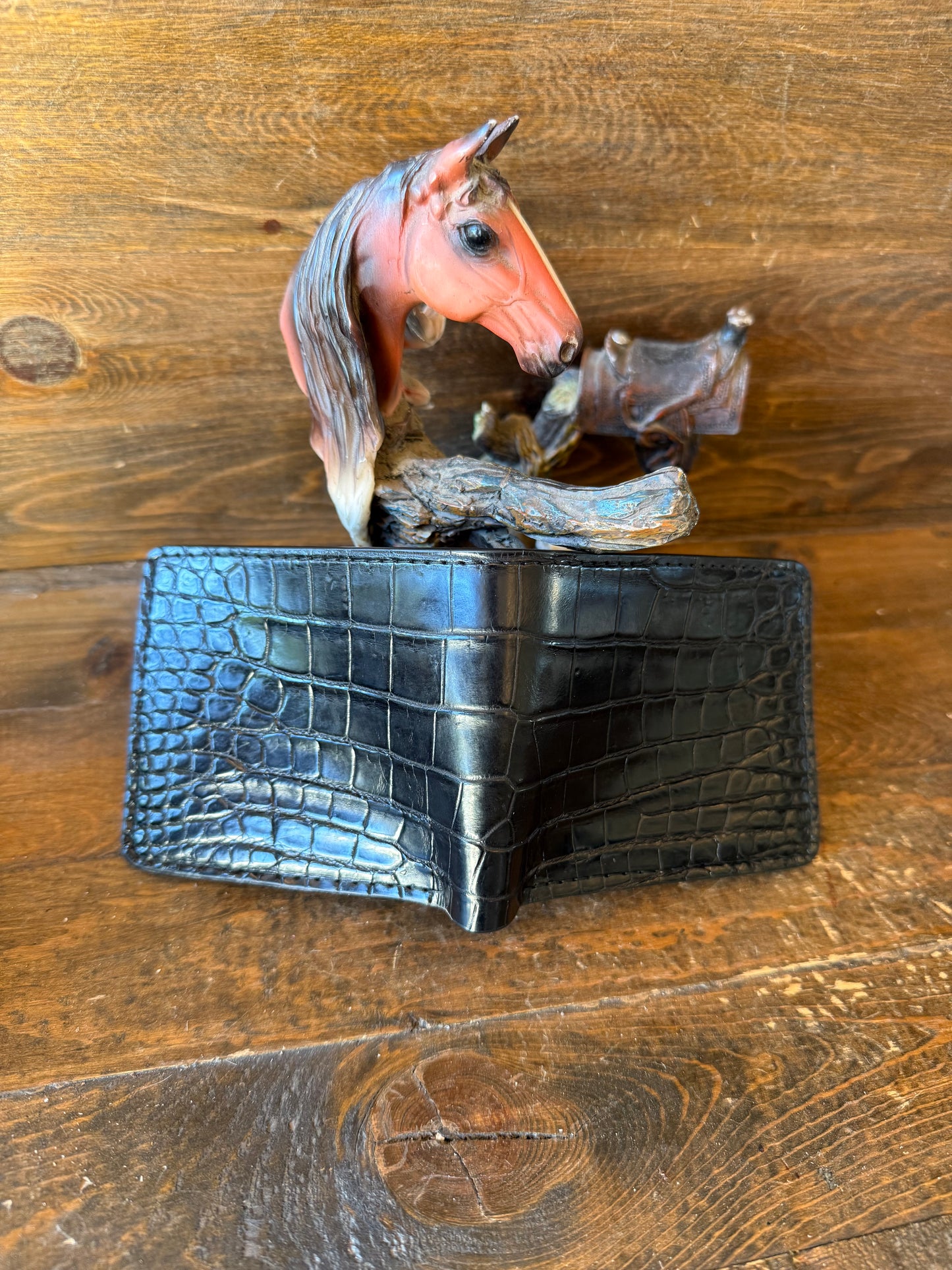 Black Alligator belly skin bifold wallet