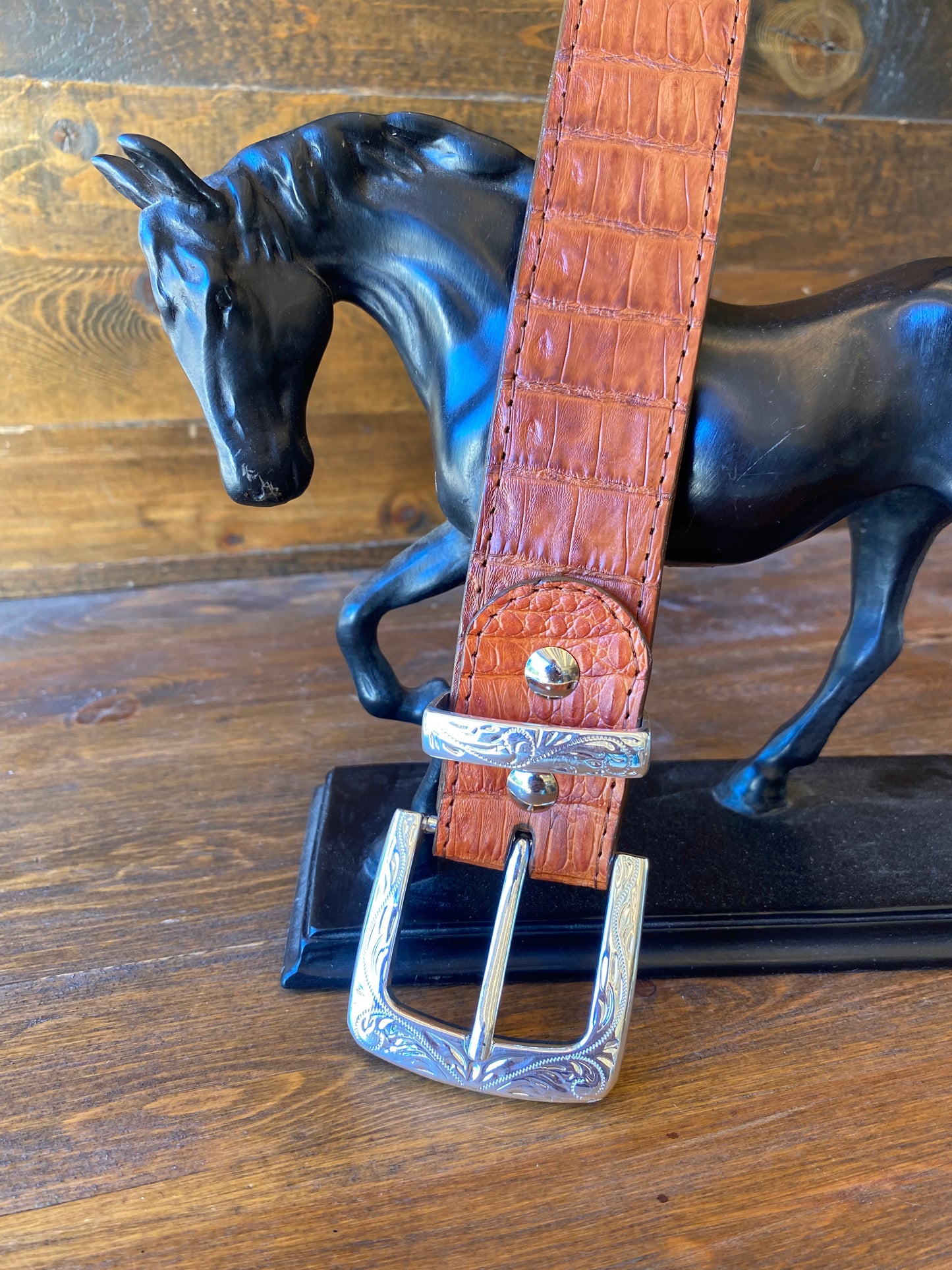 Coñac Caiman/crocodile skin belt