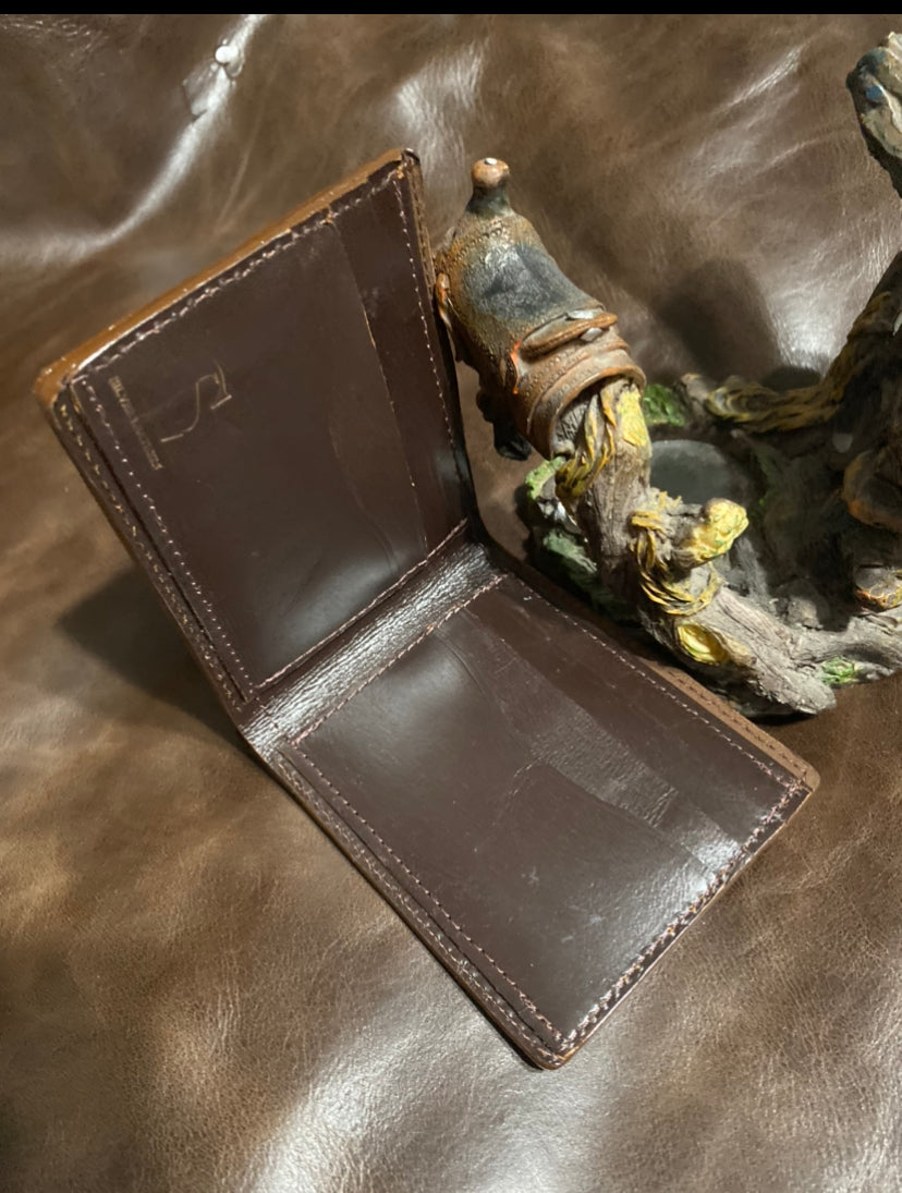 Brandy alligator corner lamb skin wallet