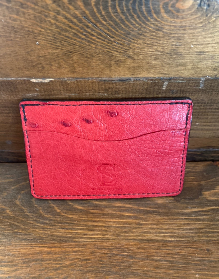 Red full ostrich skin cardholder