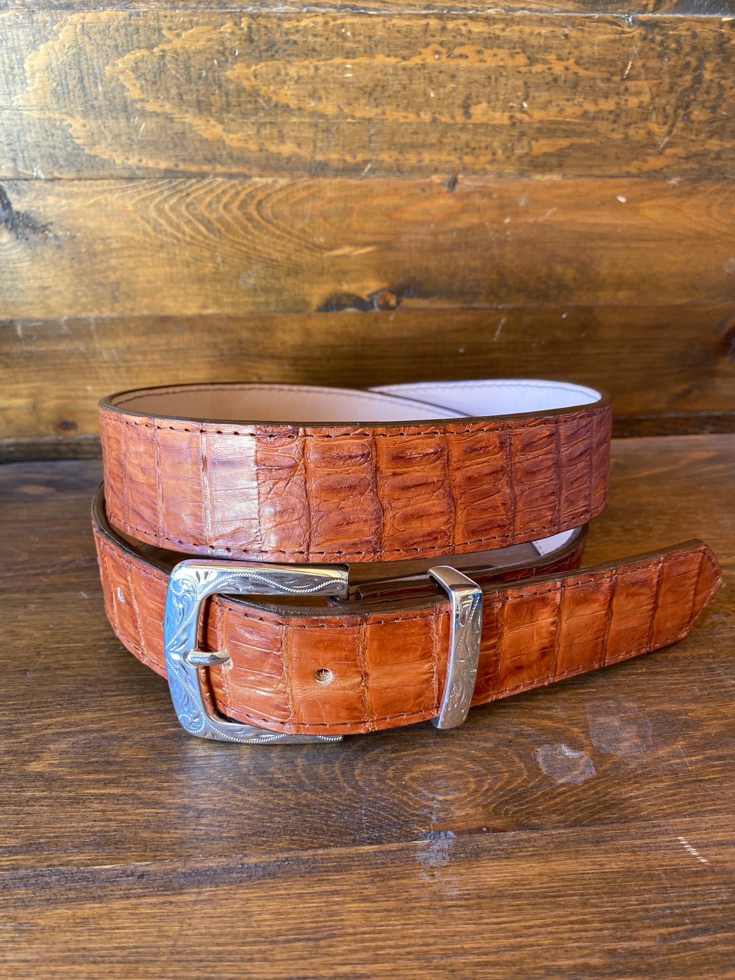 Coñac Caiman/crocodile skin belt