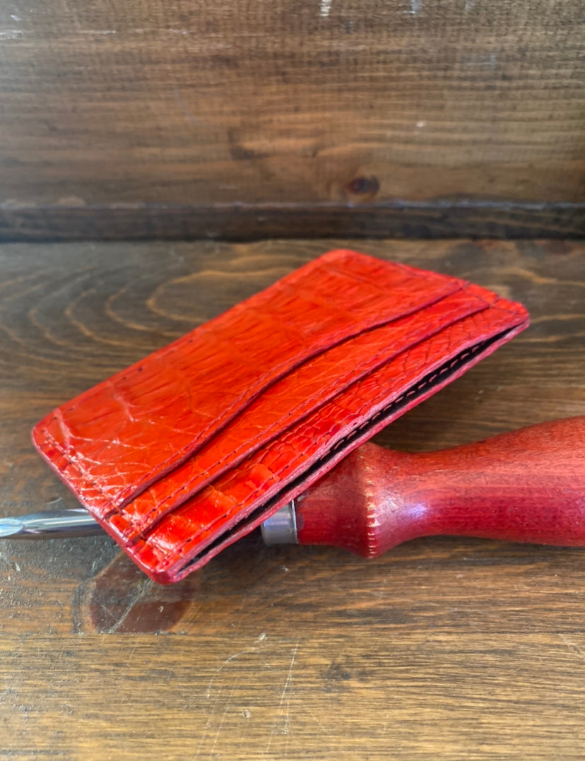 Red full crocodile/caiman cardholder