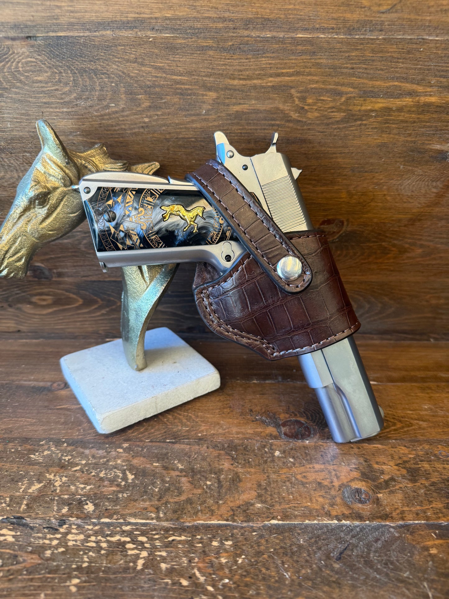 Brown/Chrome  alligator belly compact holster (1911)