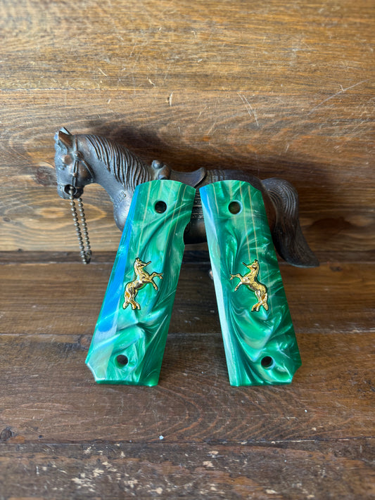 Green Pearl w/Gold Horse 1911 grips