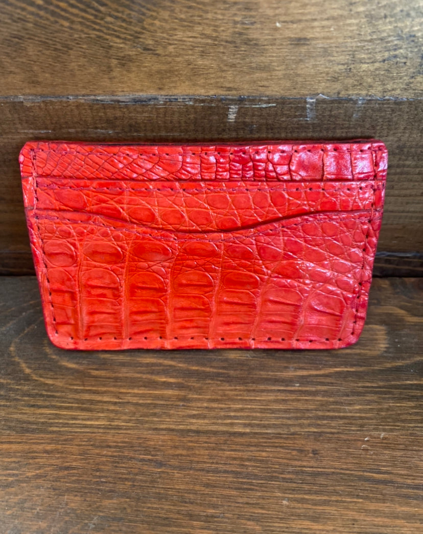 Red full crocodile/caiman cardholder