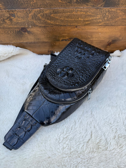 Black Crocodile Skin Deluxe Sling bag