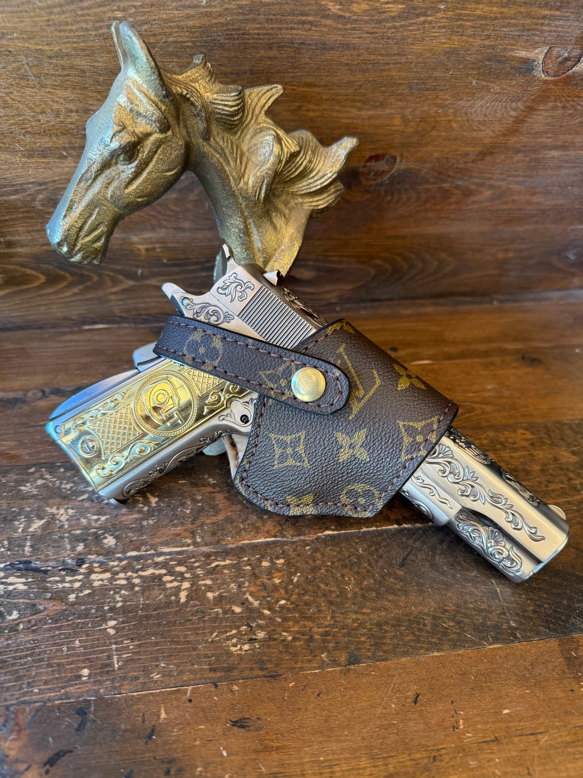 Brown/Gold LV Deluxe compact holster ( 1911, High power )