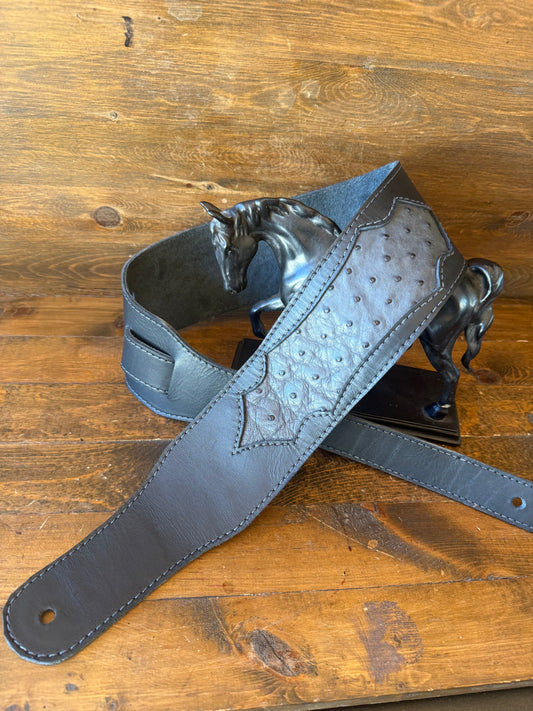 Dark gray ostrich skin guitar strap