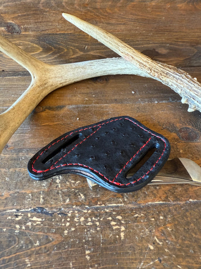 Black/red ostrich skin knife sheath
