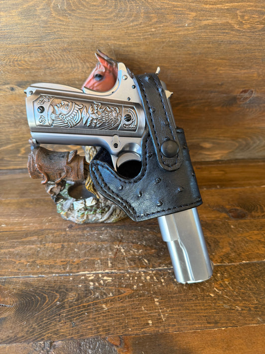 Black Compact ostrich skin holster. (1911). Open Trigger