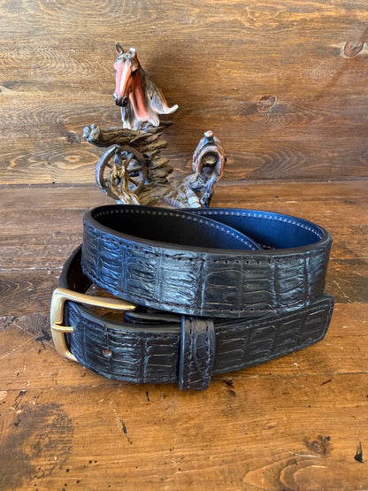 Black crocodile belt. Gold Brass buckle.