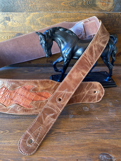 Coñac crocodile/caiman guitar strap