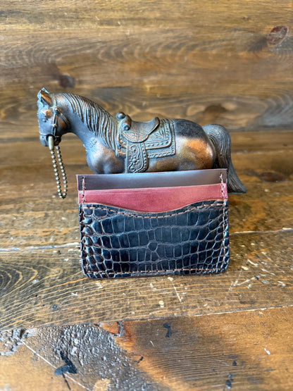 Brown alligator skin cardholder / Natural edges